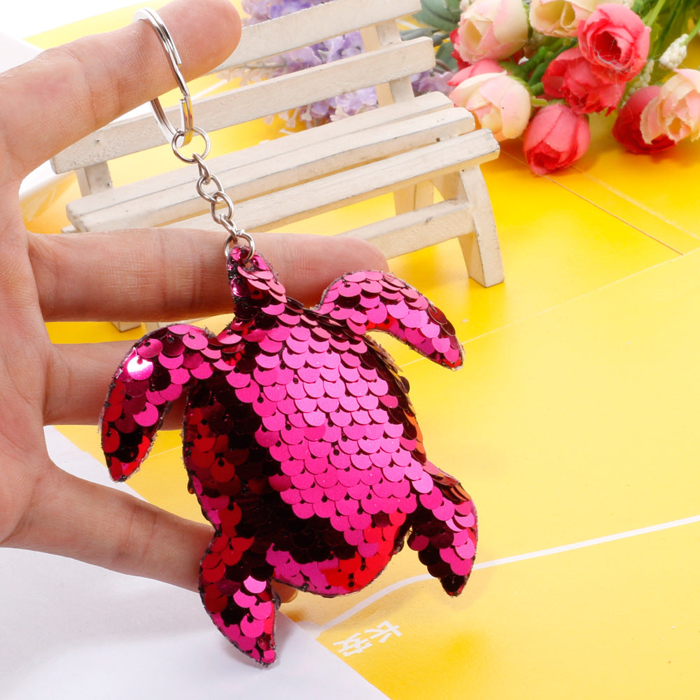 Wholesale Double Sided Reflective Turtle Sequin Keychain